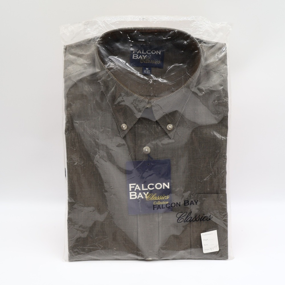 Falcon Bay Classics Shirt Mens M 15-15.5 Vintage Brown Micro-Check Button Down